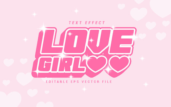 love girl y2k premium editable text effect with sparkle for poster, title, logo, t-shirt template
