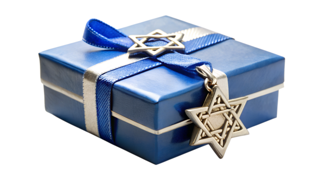 Blue gift box with Star of David ornament detail transparent