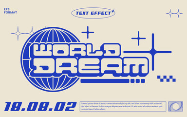 blue world dream y2k premium editable text effect for t-shirt, title, logo, poster, sticker template