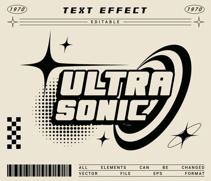 ultra sonic black and white premium editable text effect for t-shirt, logo, sticker, poster, title template