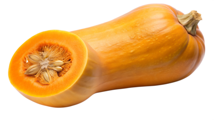 Halved butternut squash on white bg transparent