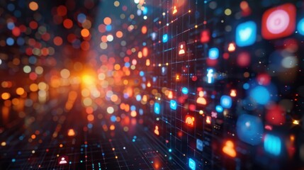 Obraz premium Digital Network with Social Media Icons