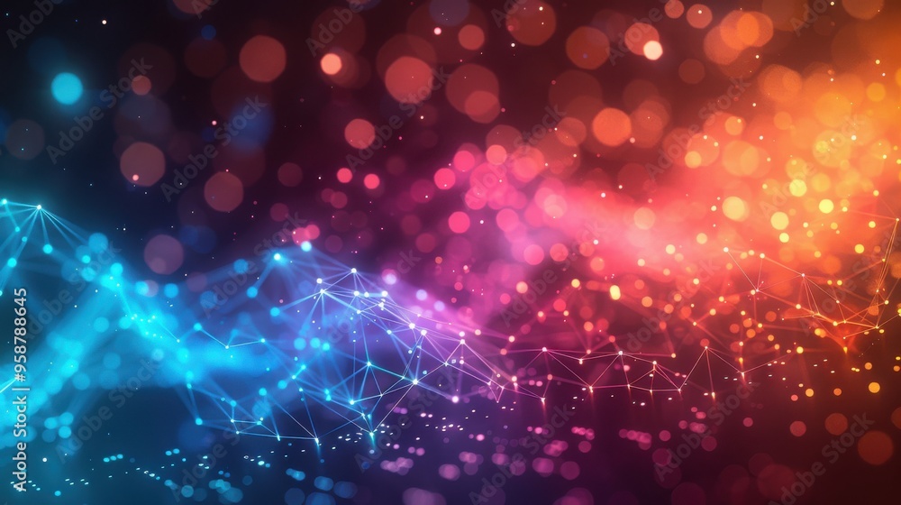 Poster abstract digital network with colorful nodes