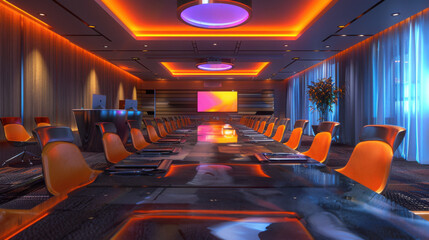 Fototapeta premium Vibrant Conference Room with Modern Lighting