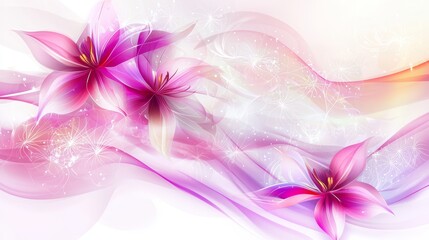 An abstract floral design with minimal flower shapes and flowing lines, set against a gradient background with hints of light and texture. 8k UHD, suitable for high-quality output.