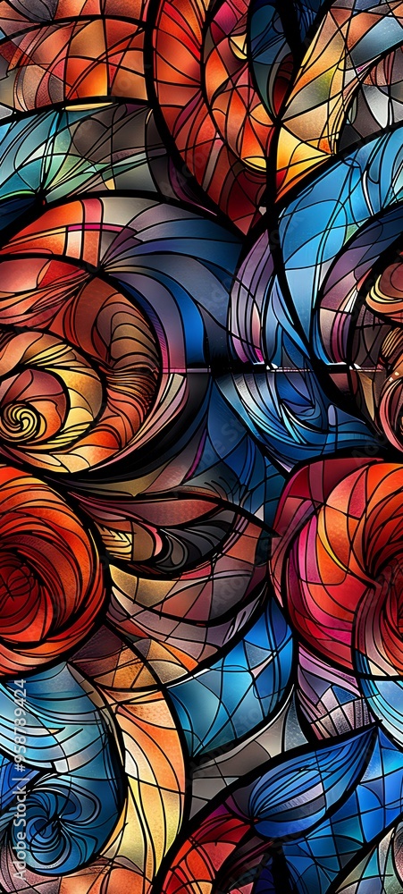 Aufkleber intricate abstract pattern featuring vibrant swirls of red, blue, and yellow, creating a dynamic and