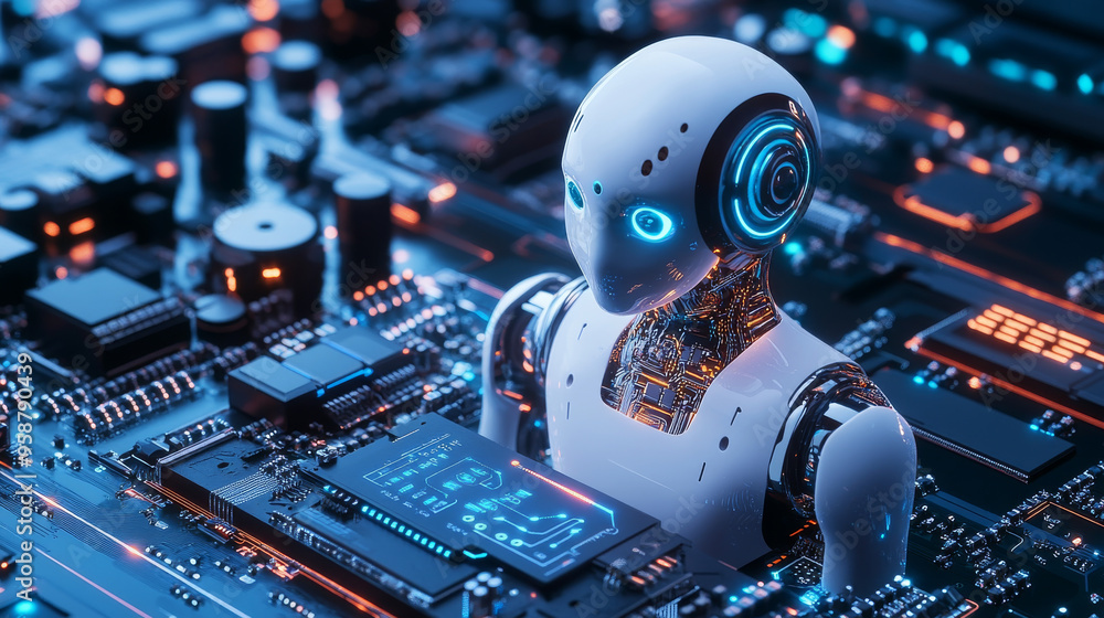 Poster a computer processor with built-in artificial intelligence. the ai is directly on the chip, connecte