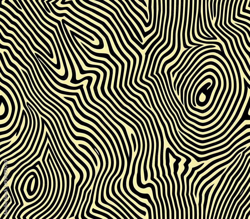 Poster abstract yellow and black wavy pattern with fluid, maze-like lines. ideal for modern textiles, wallp