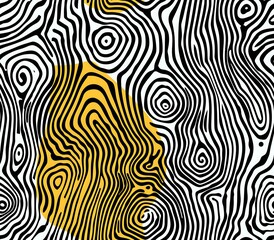 Abstract yellow and black wavy pattern with fluid, maze-like lines. Ideal for modern textiles, wallpapers, or creative backgrounds, and works seamlessly as a repeating design.