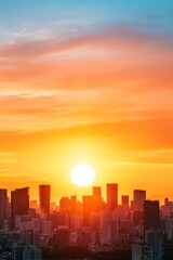 Bright sunrise over a cityscape, representing the dawn of a new era