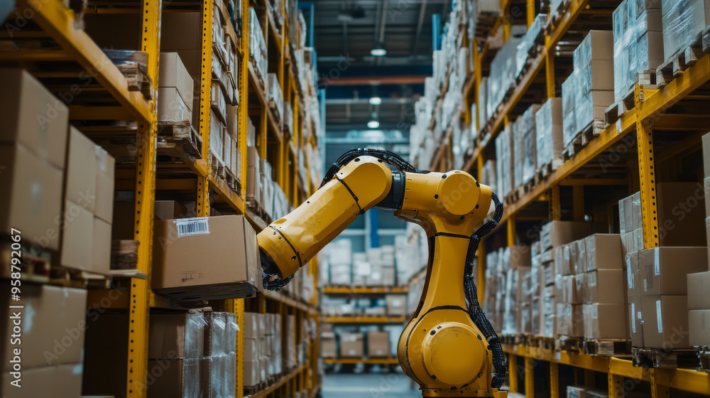 Poster ai is changing how factories and warehouses operate. robots controlled by ai are used to move boxes 