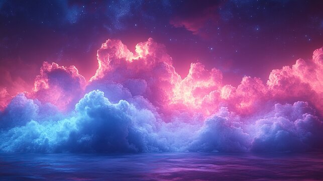 abstract stormy clou glowing from inside with bright pink blue light neon background