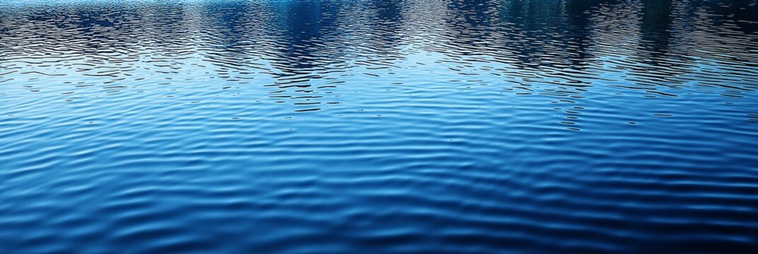 A serene body of blue water with gentle ripples, reflecting surrounding elements on a peaceful day.