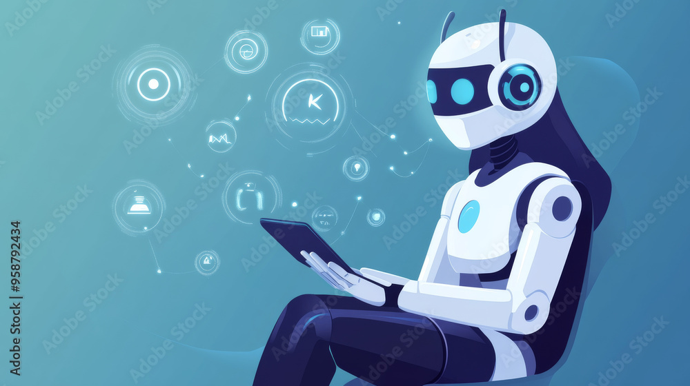 Poster an ai chatbot is like a friendly robot that helps people online. it's powered by artificial intellig