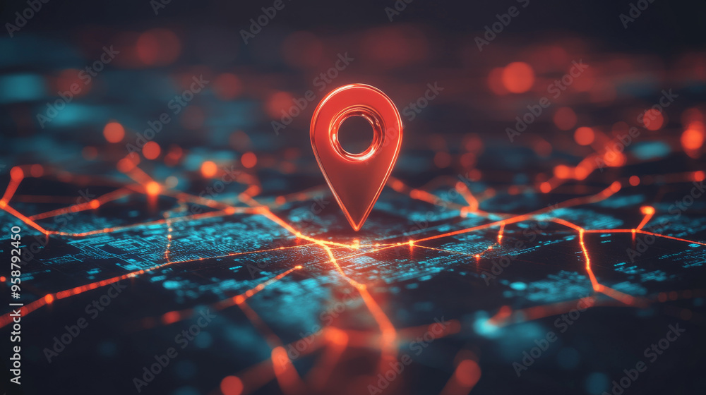 Poster a digital image showing a pin on a map. it represents delivery, location, and transportation logisti