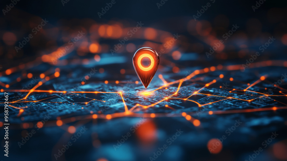 Poster a digital image showing a pin on a map. it represents delivery, location, and transportation logisti