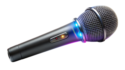 Colorful light microphone on white transparent