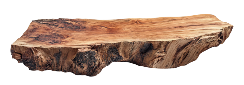 Textured slab of rustic natural wood, cut out