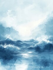 Fototapeta premium Sea and sky, painting style, blue tones background