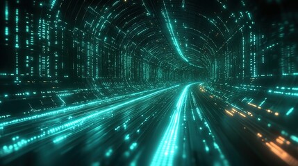 abstract wallpaper green neon lines over black backgroun streaming energy particles falling down an leaving glowing tracks
