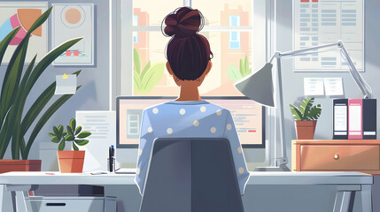 Fototapeta premium Young woman working in startup office business.