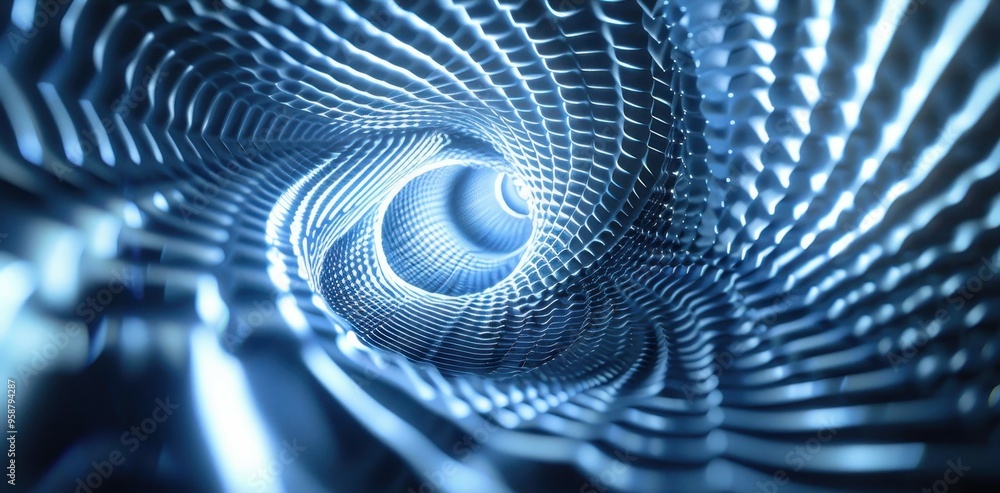 Poster futuristic blue abstract tunnel with glowing lights, creating a hypnotic and captivating visual effe
