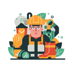 2d vector illustration safety , Civil protection and safety when working and taking safety 

ork