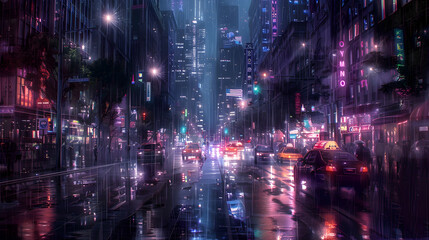 Fototapeta premium night city street under the rain.