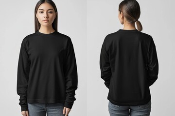 Black long sleeve tshirt mockup isolated created with Generative AI