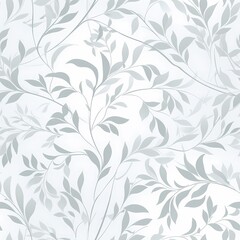 Delicate branches with white leaves on a soft gray background.