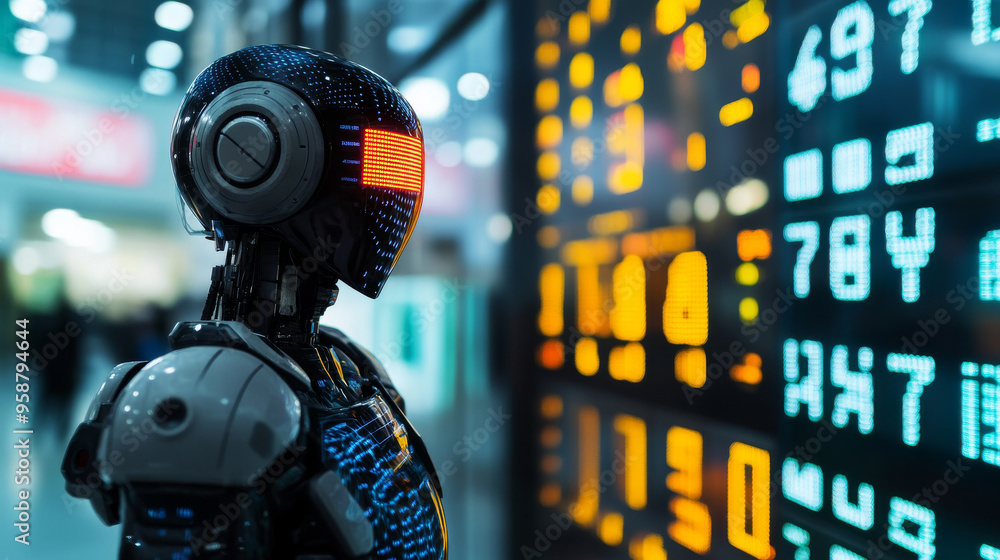 Poster automated trading uses ai to buy and sell stocks. this robot can analyze market data and make trades