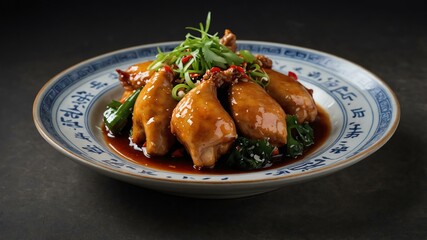 Fototapeta premium chinese hunan chinese cuisine dish dong'an chicken isolated on an aesthetic plating, concept for advertisement background