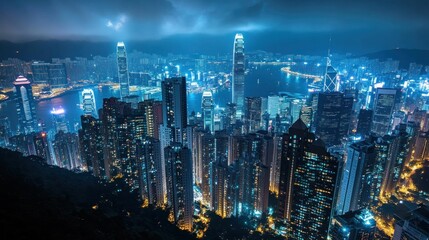 Obraz premium Hong Kong Skyline at Night: A City of Lights