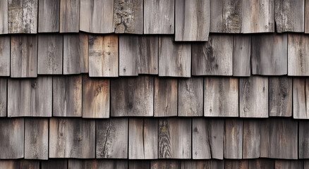 Fototapeta premium Rustic Wooden Shingle Wall with Textured Facade, Weathered Wood Architecture Design