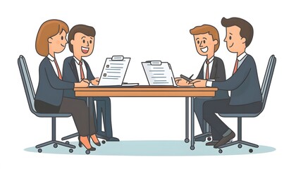 Fototapeta premium Businesspeople collaborating at a table with paperwork