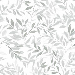Delicate branches with white leaves on a soft gray background.