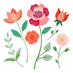 set of isolated watercolor flower decoration