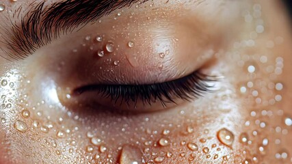 Woman blinking with water droplets on skin - Powered by Adobe