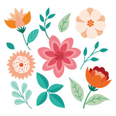 set of isolated watercolor flower decoration