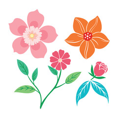set of isolated watercolor flower decoration