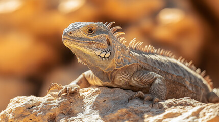 Fototapeta premium Close-Up of a Desert Lizard Basking on Rocky Terrain in Natural Habitat