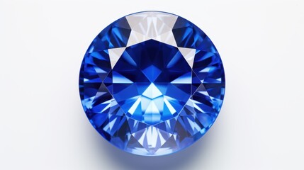 A detailed close up of a stunning blue diamond placed on a white surface