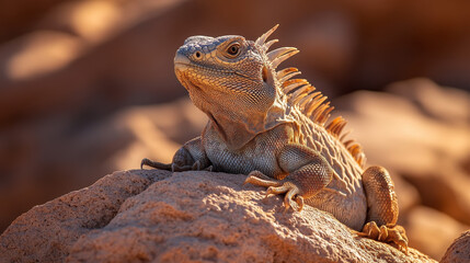 Obraz premium Stunning Desert Lizard Basking on Sunlit Rocks in its Natural Habitat