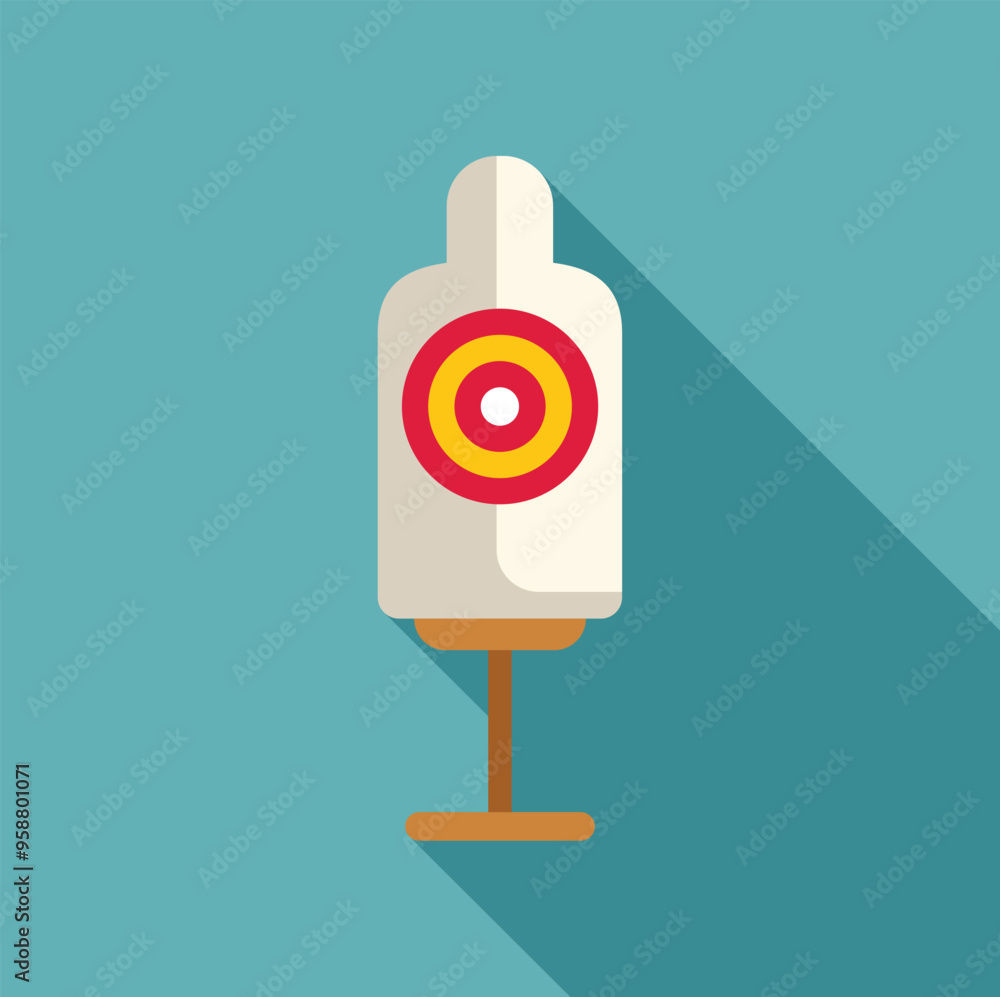Poster shooting target standing on wooden tripod with concentric circles showing accuracy on turquoise back