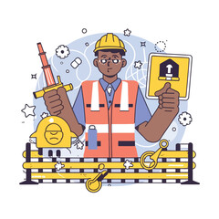 Fototapeta premium 2d vector illustration safety , Civil protection and safety when working and taking safetyork