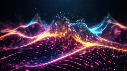 Artificial Intelligence digital data technology background. 3D rendering abstract digital wave of particles. 