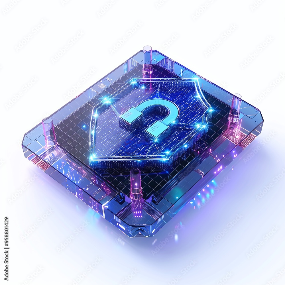 Poster futuristic digital security concept with glowing technology and data protection symbol on a high-tec