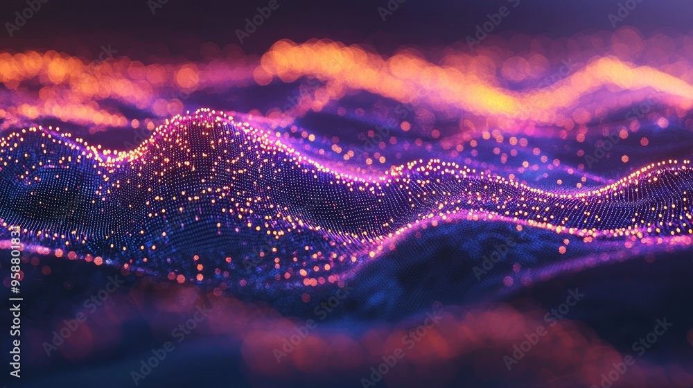 Aufkleber based on stock image of glowing data over abstract digital landscape.