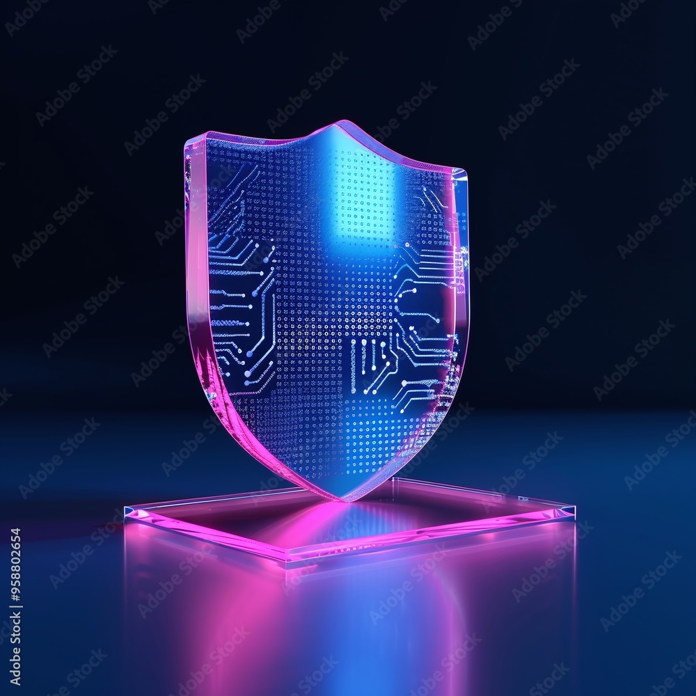 Aufkleber futuristic digital shield hologram with neural circuits and neon lights representing cybersecurity i