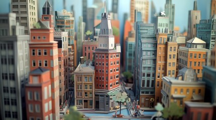 Fototapeta premium Paper City: A Detailed Street Scene in Paper Cutout Art - AR Experience